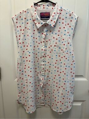 XCaster Outdoor by Tallwoods White Star Print Sleeveless Button-Up. Size 2X.